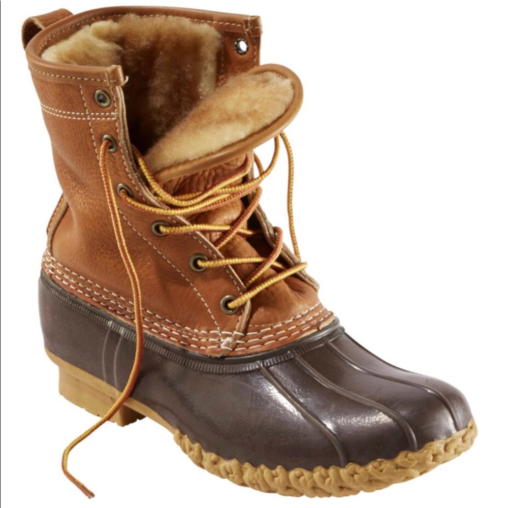 LL Bean. Duck boots. Tan and brown